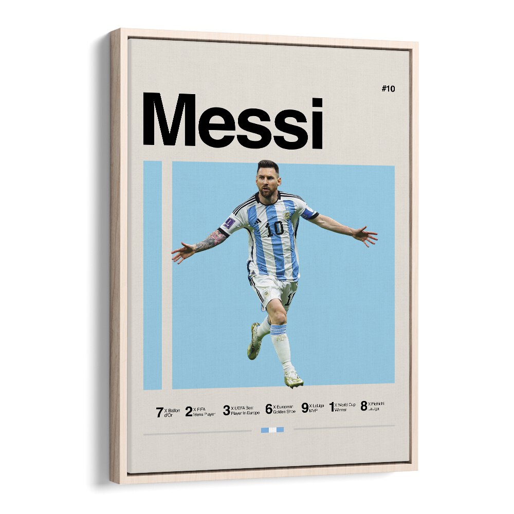 Messi Sports Art Artwork in Oak Wood Floater Frame