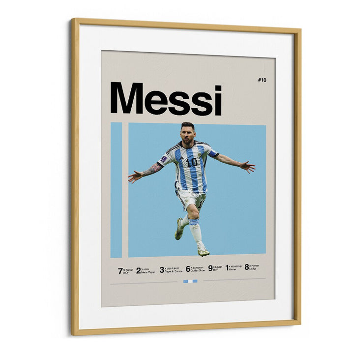 Messi Sports Art Artwork in Oak Wood Frame With Mount