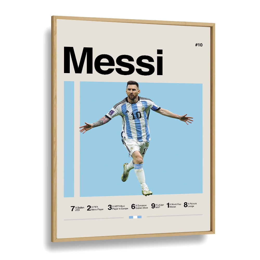 Messi Sports Art Artwork in Oak Wood Plain Frame