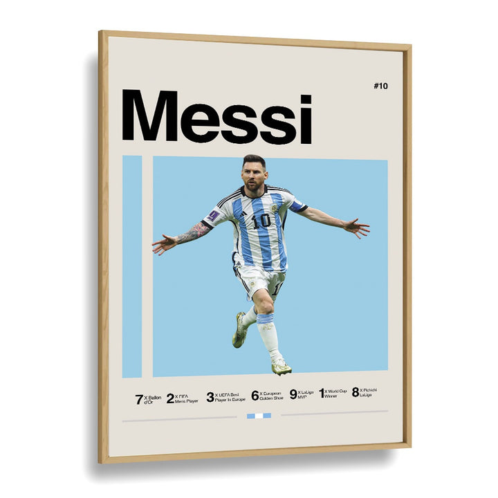 Messi Sports Art Artwork in Oak Wood Plain Frame