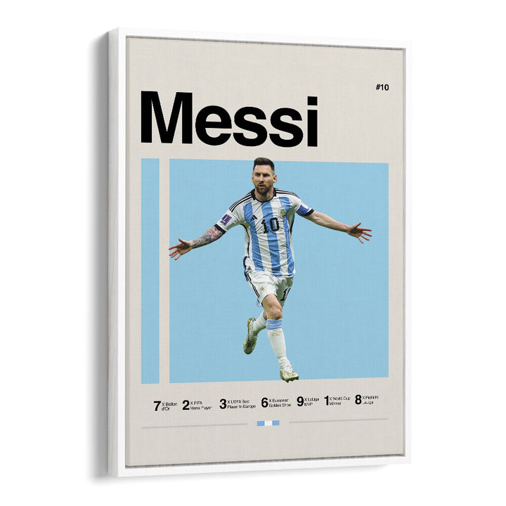 Messi Sports Art Artwork in White Floater Frame