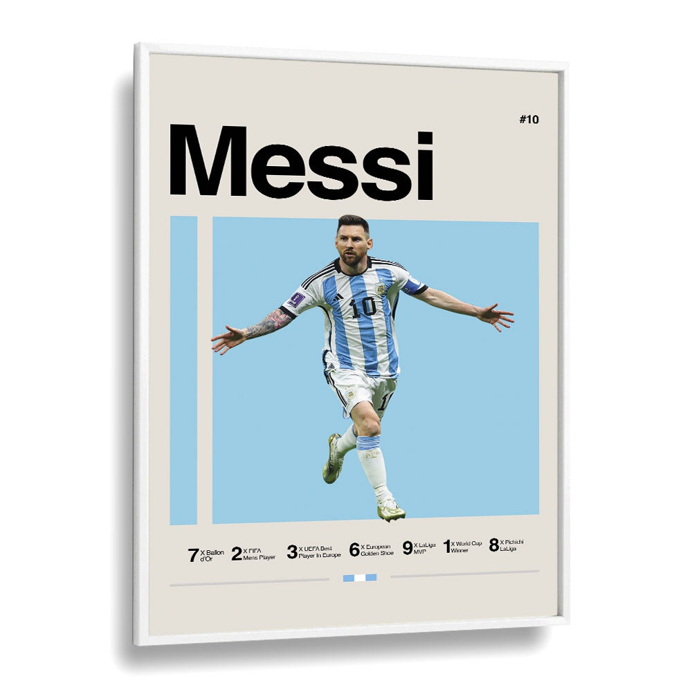 Messi Sports Art Artwork in White Plain Frame