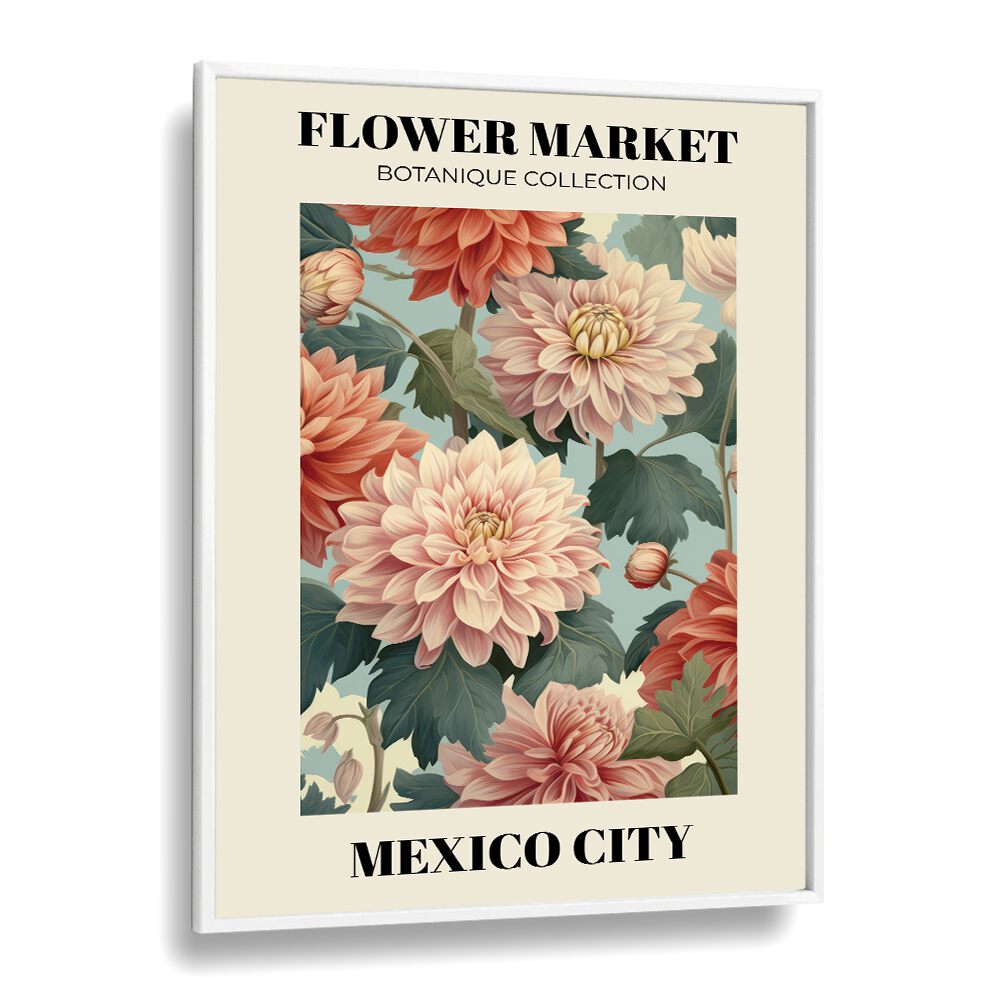 Mexico City  Flower Marketo  Botanical Flower Paintings Artwork  in White Plain Frame