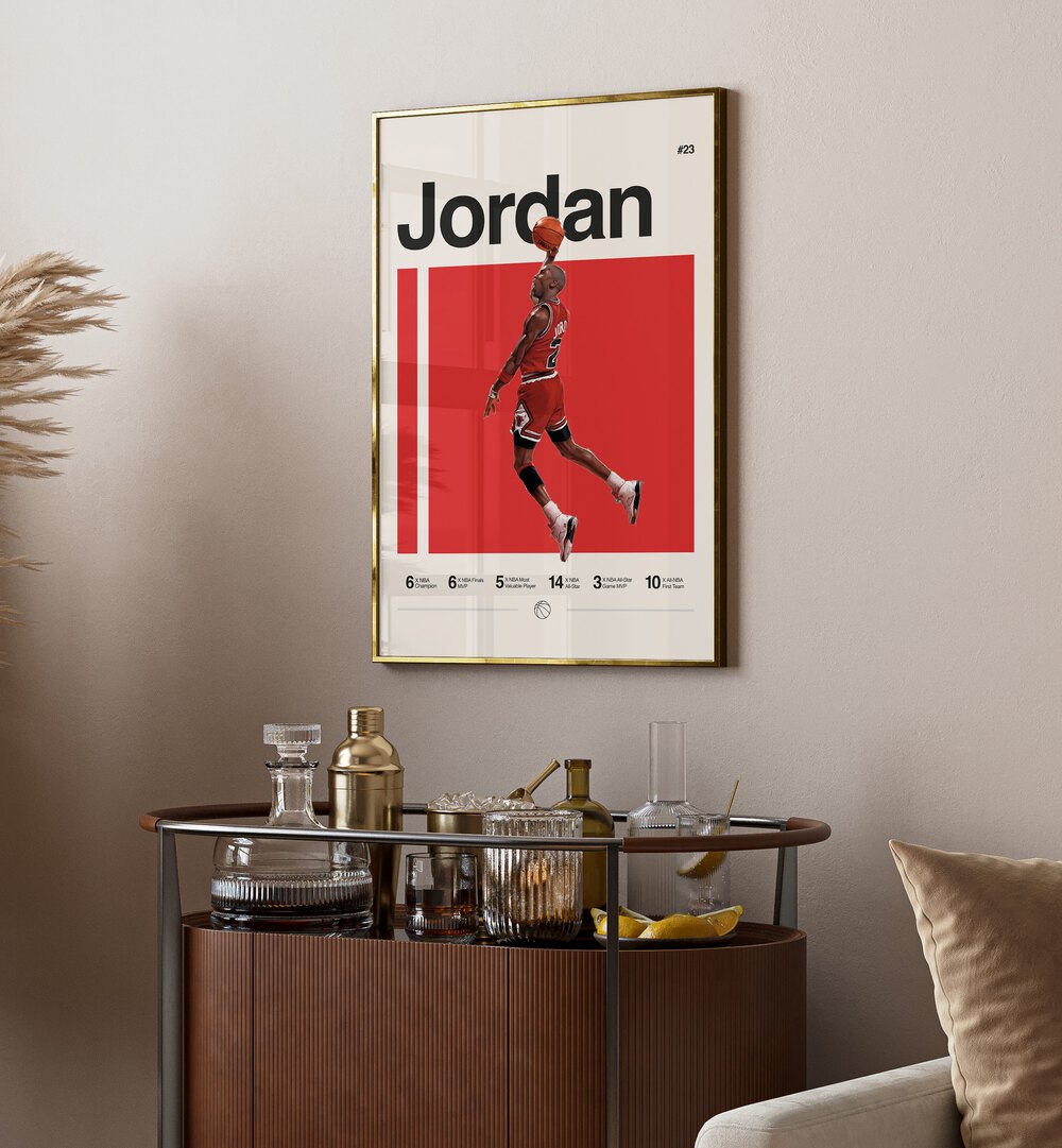 Michael Jordon Basketball Posters Artwork Placed on a wall In A Living Room