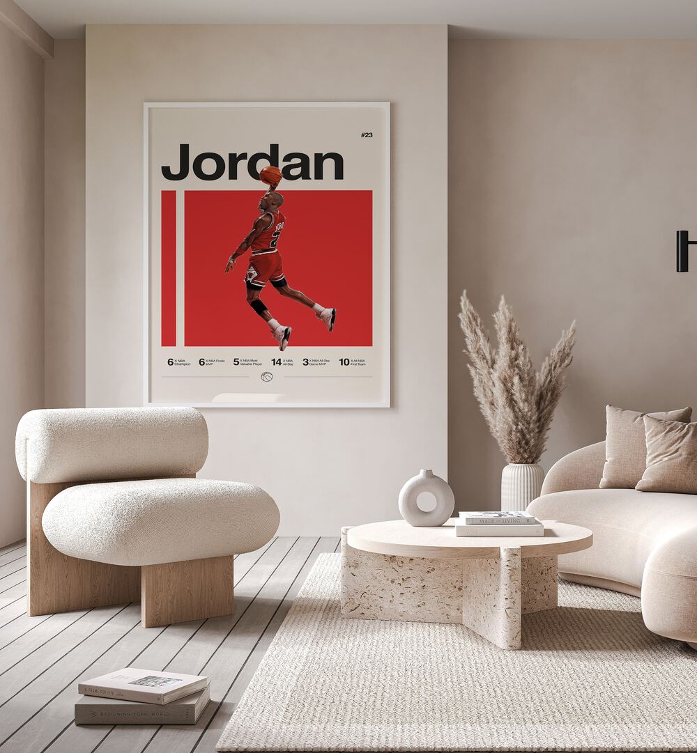 Michael Jordon Basketball Posters Artwork Placed on a wall In A Living Room 