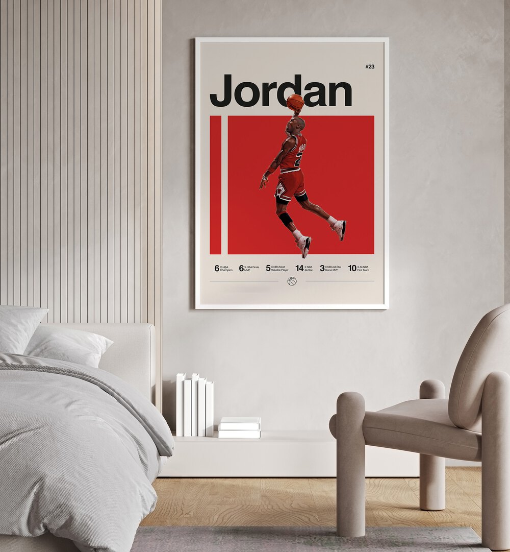 Michael Jordon Basketball Posters Artwork Placed on a wall In A Living Room 