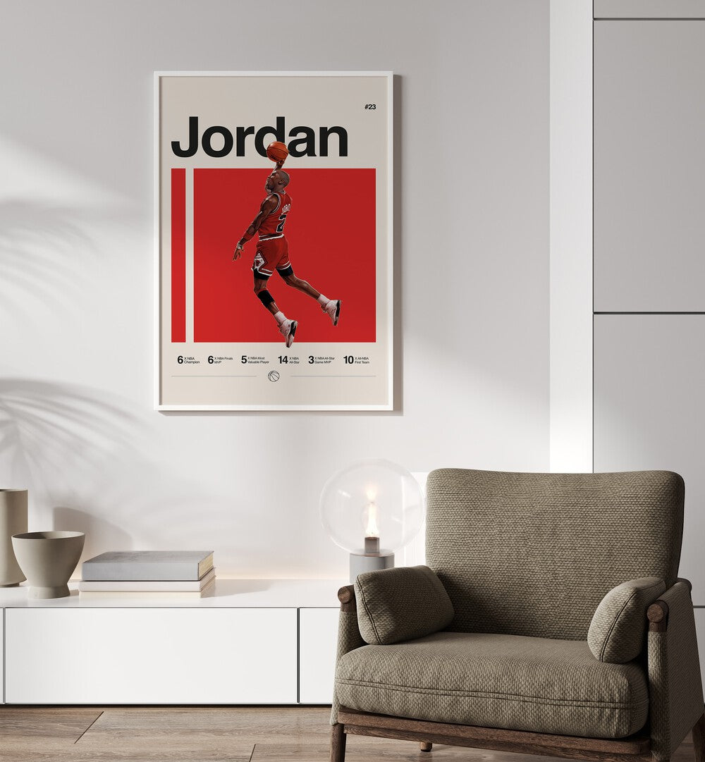 Michael Jordon Basketball Posters Artwork Placed on a wall In A Living Room 