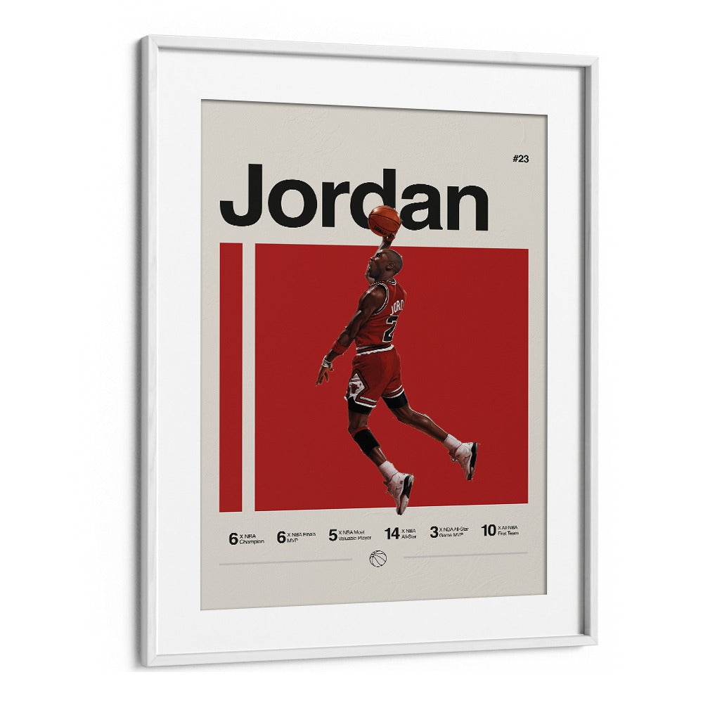 Michael Jordon Sports Art Artwork in White Frame With Mount