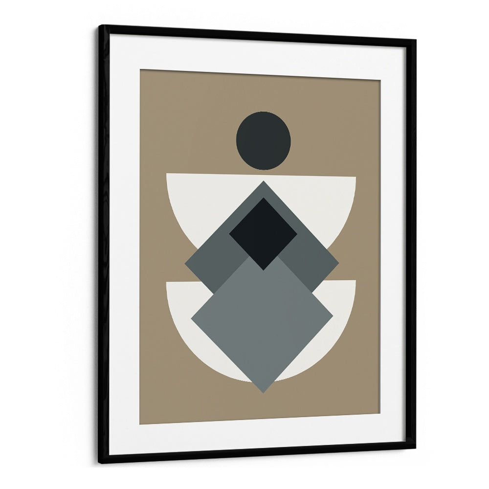 Mid Century In Greys Geometric Art Artwork in Black Frame With Mount