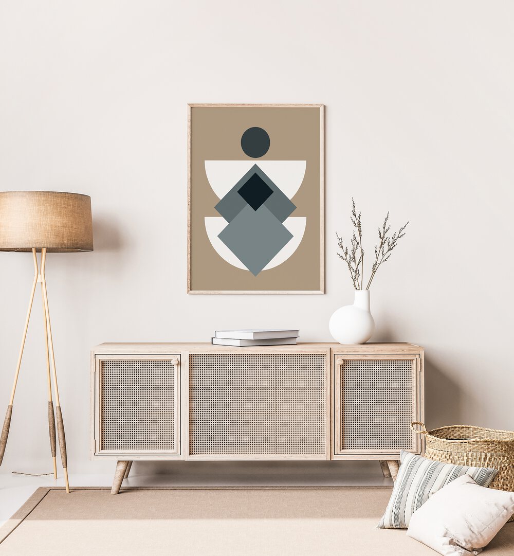 Mid Century In Greys Geometric Art Artwork  placed on a wall