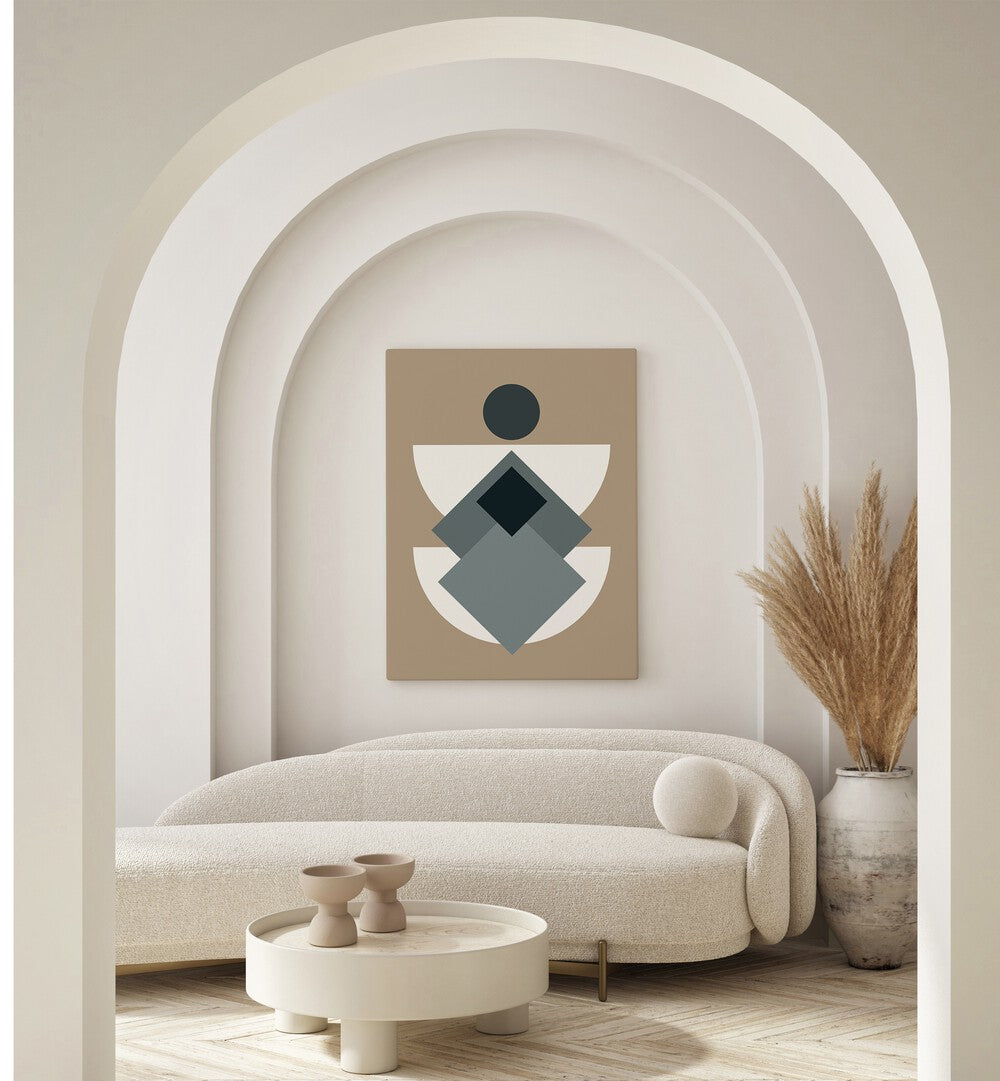 Mid Century In Greys Geometric Art Artwork  placed on a wall