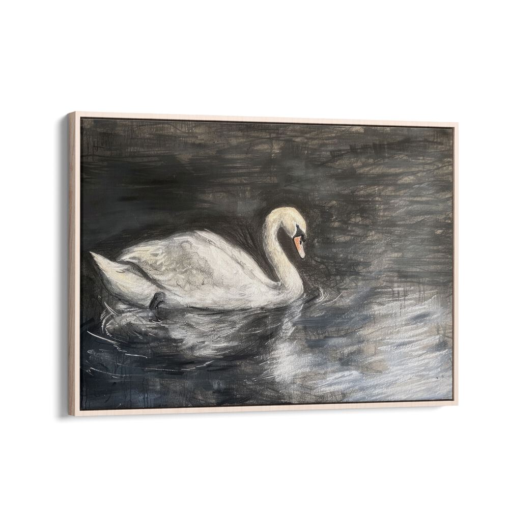 Midnight Swan's Grace Kids Art Artwork in Oak Wood Floater Frame
