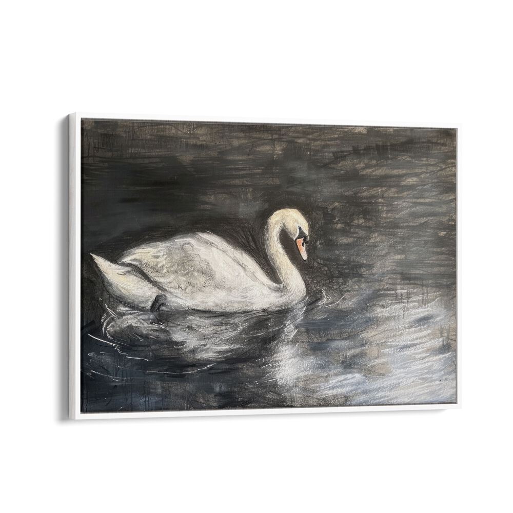 Midnight Swan's Grace Kids art painting Artwork in White Floater Frame
