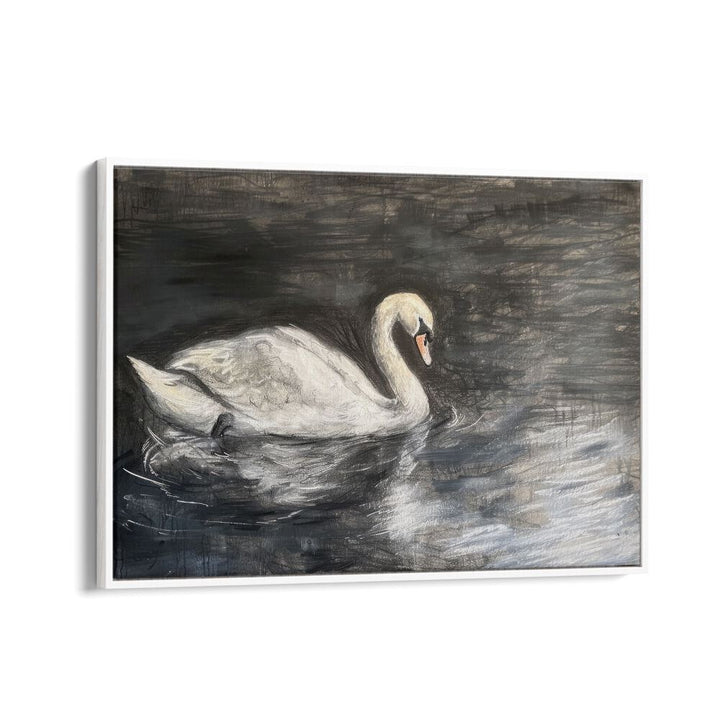 Midnight Swan's Grace Kids art painting Artwork in White Floater Frame
