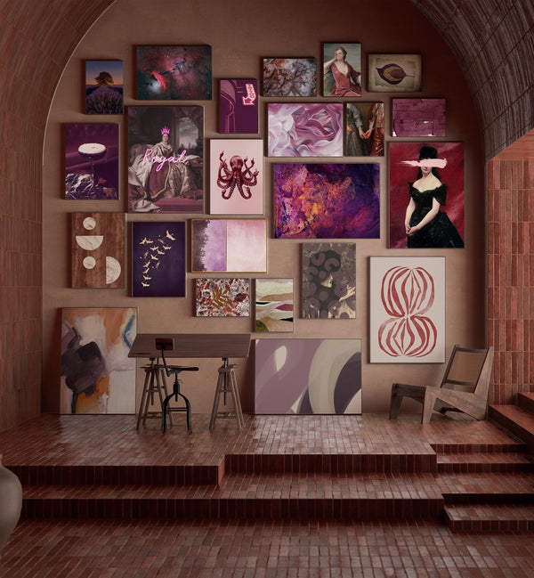 Sophisticated MIDNIGHT PLUM GALLERY WALL II features rich plum hues and modern designs, perfect for elegant gallery walls.