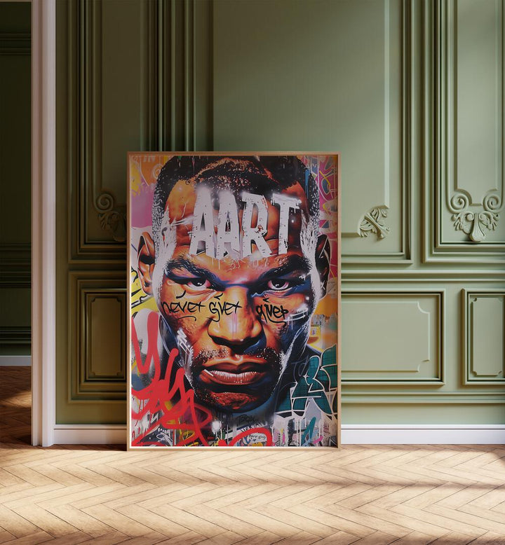 Mike Tyson Art Pop Artwork in plain oakwood frame 