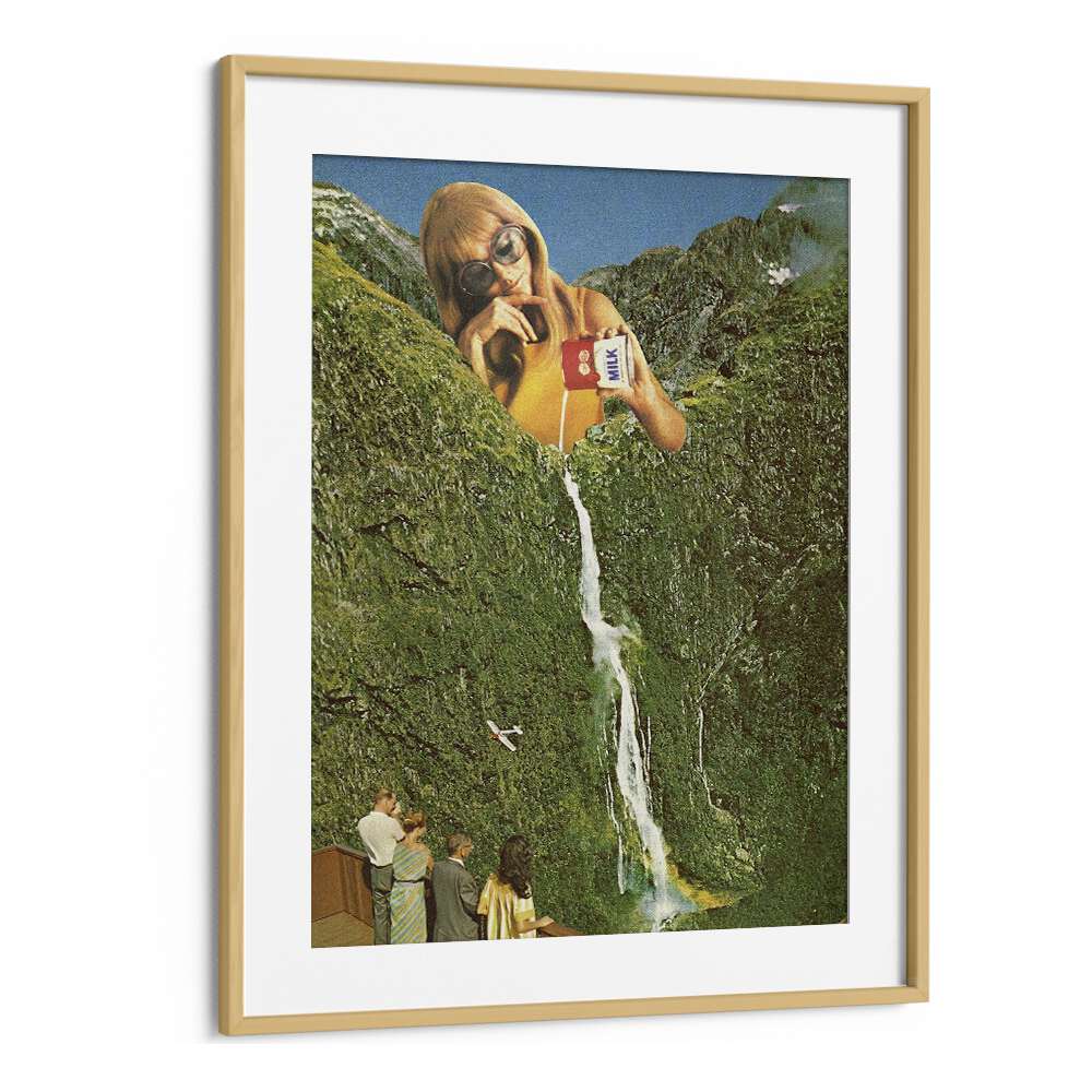 Milky Falls Surreal Art Artwork in Oak Wood Frame With Mount
