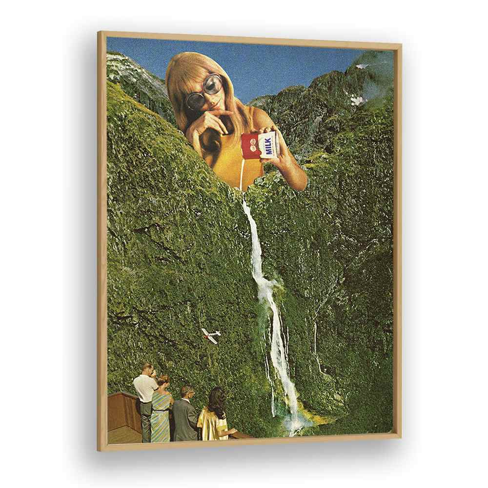 Milky Falls Surreal Art Artwork in Oak Wood Plain Frame
