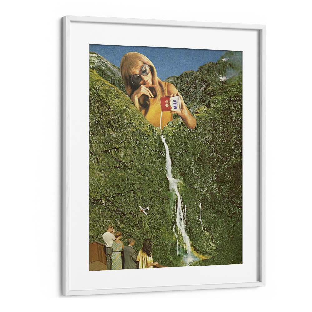 Milky Falls Surreal Art Artwork in White Frame With Mount