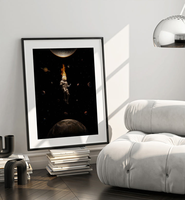 Mindful By Francis Minoza Astronaut & Nasa Paintings, Space Art Prints Artwork in Black Frame With Mount
