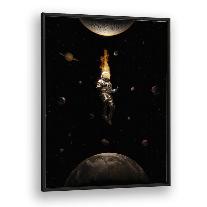 Mindful By Francis Minoza Astronaut & Nasa Paintings, Space Art Prints Artwork in Black Plain Frame
