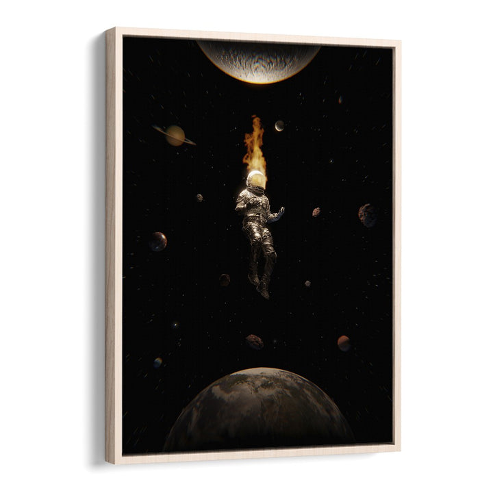 Mindful By Francis Minoza Astronaut & Nasa Paintings, Space Art Prints Artwork in Oak Wood Floater Frame
