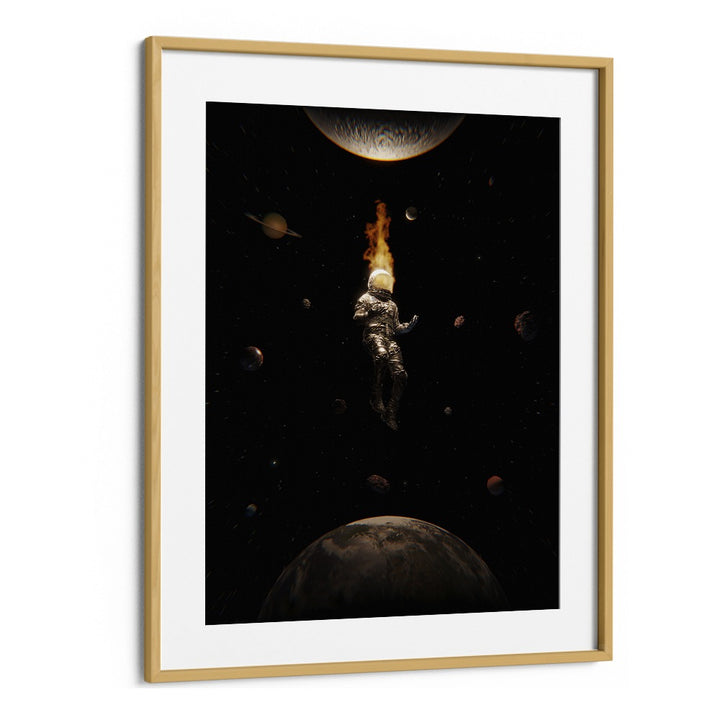 Mindful By Francis Minoza Astronaut & Nasa Paintings, Space Art Prints Artwork in Oak Wood Frame With Mount
