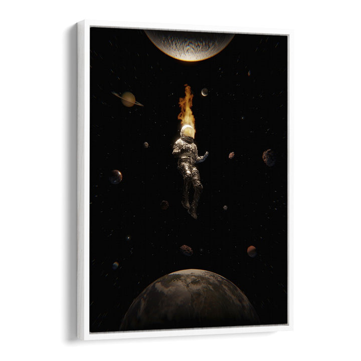 Mindful By Francis Minoza Astronaut & Nasa Paintings, Space Art Prints Artwork in White Floater Frame
