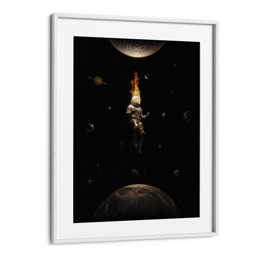 Mindful By Francis Minoza Astronaut & Nasa Paintings, Space Art Prints Artwork in White Frame With Mount
