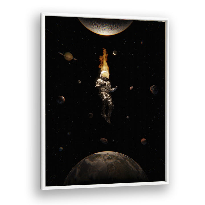 Mindful By Francis Minoza Astronaut & Nasa Paintings, Space Art Prints Artwork in White Plain Frame
