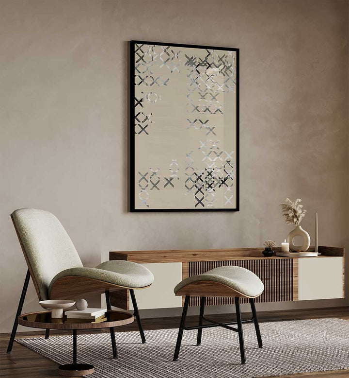 Sophisticated living room featuring MINIMAL COMPOSITION I, ABSTRACT PAINTINGS, enhancing contemporary decor elegance.