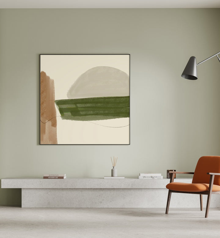 Stylish living room featuring MINIMAL FALL, ABSTRACT PAINTINGS on the wall, adding a modern touch to the decor.