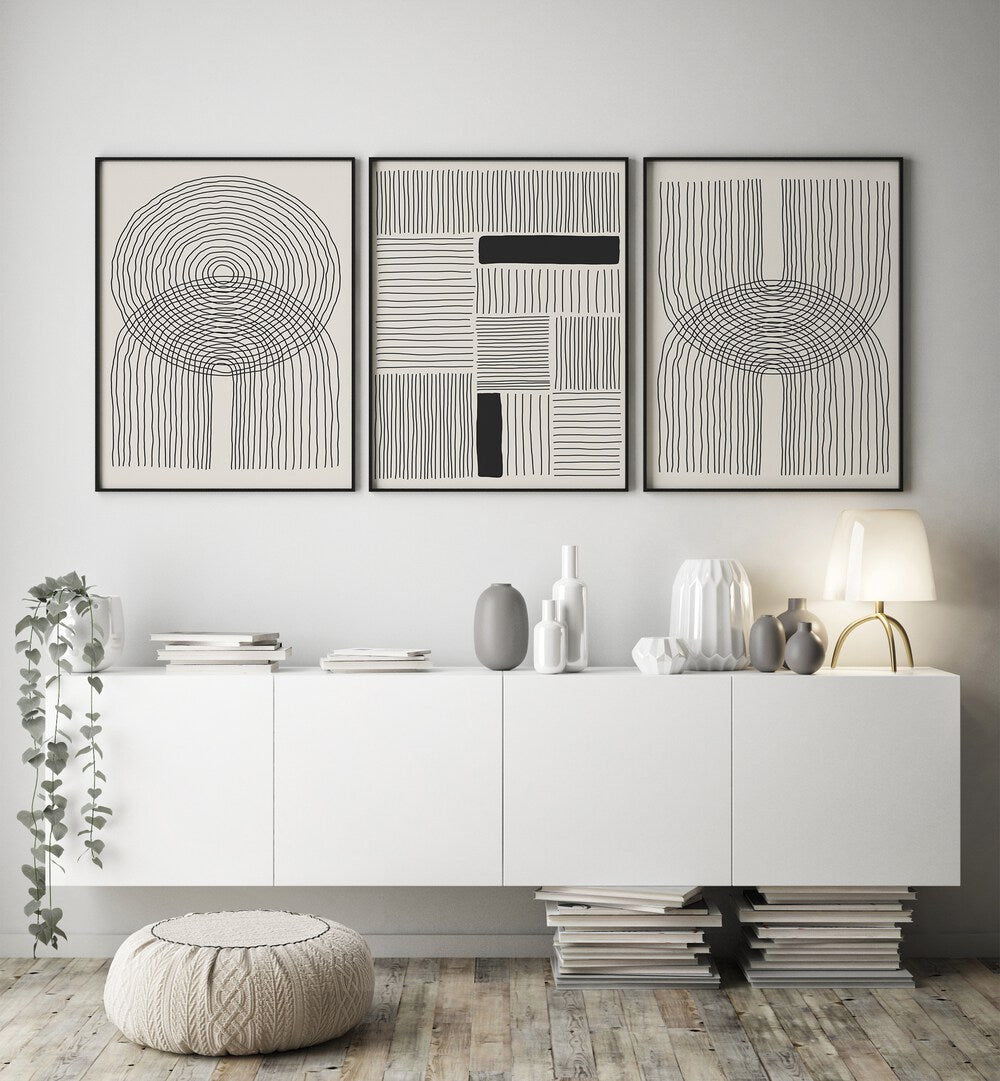 MINIMALISM SHAPES AND LINES SET , SET OF 3 PAINTINGS