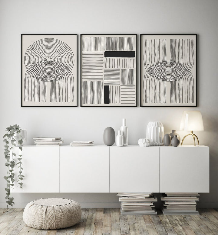 MINIMALISM SHAPES AND LINES SET , SET OF 3 PAINTINGS