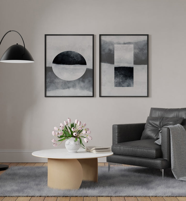 MINIMALIST GRAYSCALE HARMONY SET , SET OF 2 PAINTINGS