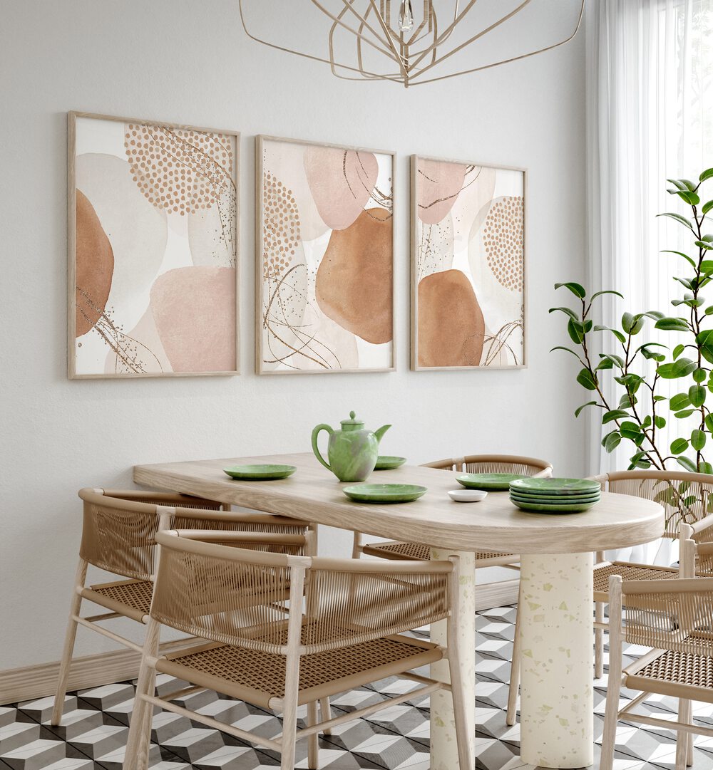 Elevate your decor with the MINIMAL WARMTH SET, SET OF 3 PAINTINGS featuring soft, muted colors for tranquility.