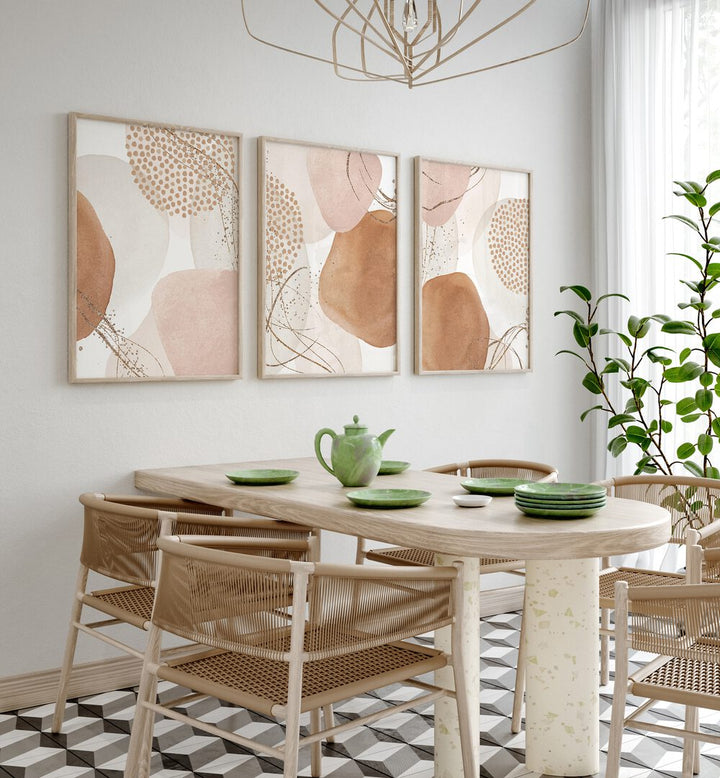 Elevate your decor with the MINIMAL WARMTH SET, SET OF 3 PAINTINGS featuring soft, muted colors for tranquility.