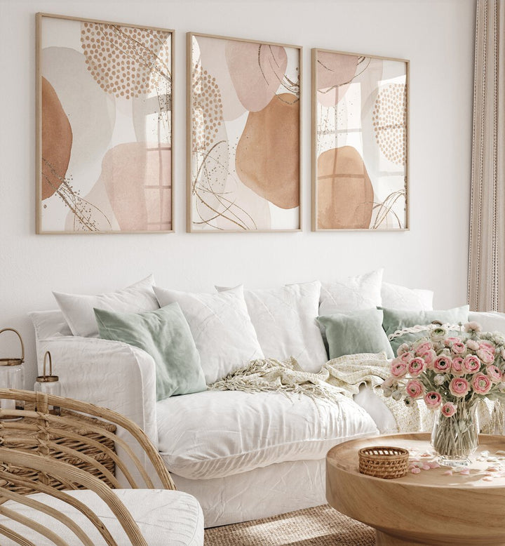 Transform your space with the MINIMAL WARMTH SET, SET OF 3 PAINTINGS featuring soft, muted colors for modern elegance.