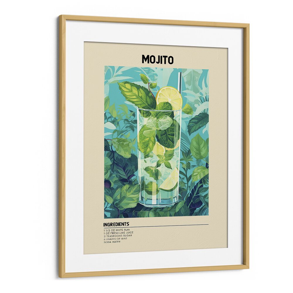 Minty Fresh Moments Mojito Bar & Cafe Artwork in Oak Wood Frame With Mount