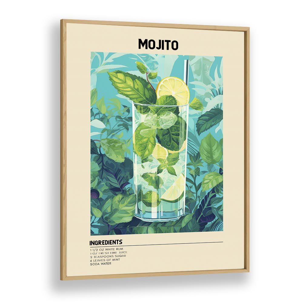 Minty Fresh Moments Mojito Bar & Cafe Artwork in Oak Wood Plain Frame