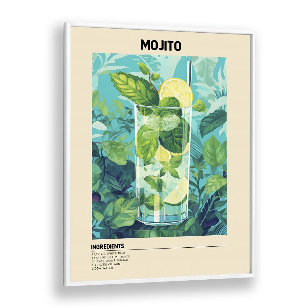 Minty Fresh Moments Mojito Bar & Cafe Artwork in White Plain Frame