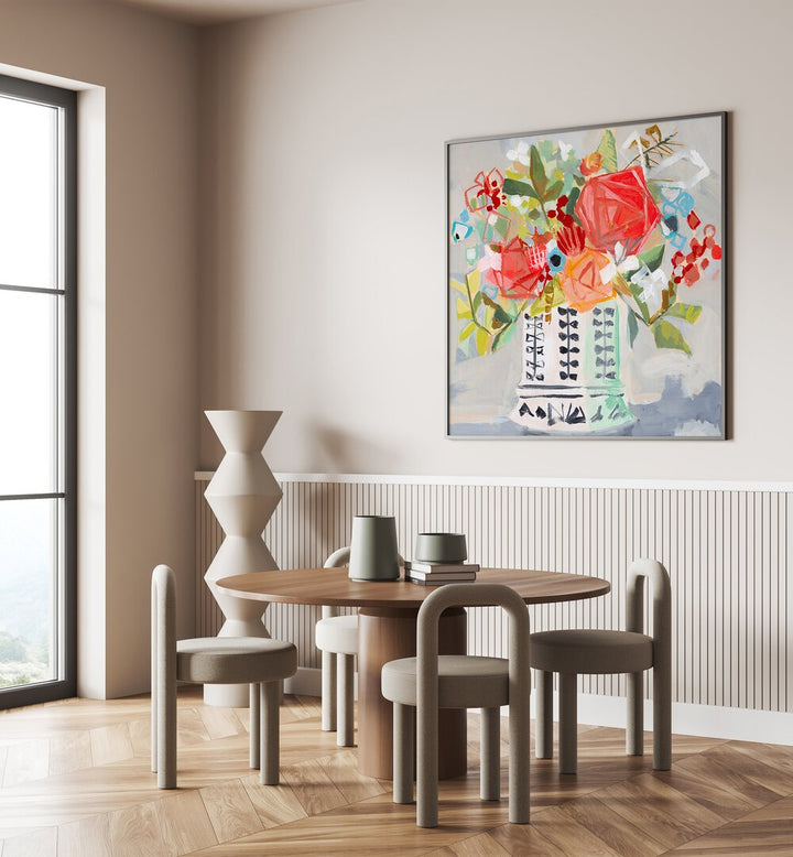 Vibrant MIRANDA S BOUQUET, FLORAL FLOWER PAINTINGS brighten a modern living space with their abstract beauty.