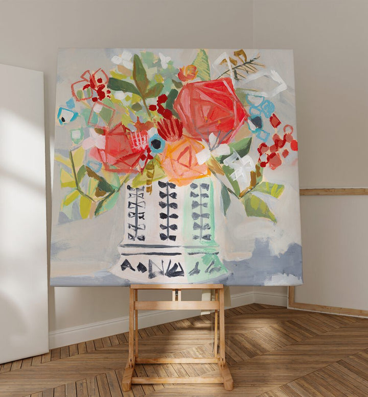 Vibrant MIRANDA S BOUQUET, FLORAL FLOWER PAINTINGS showcasing abstract blooms, perfect for modern living spaces.