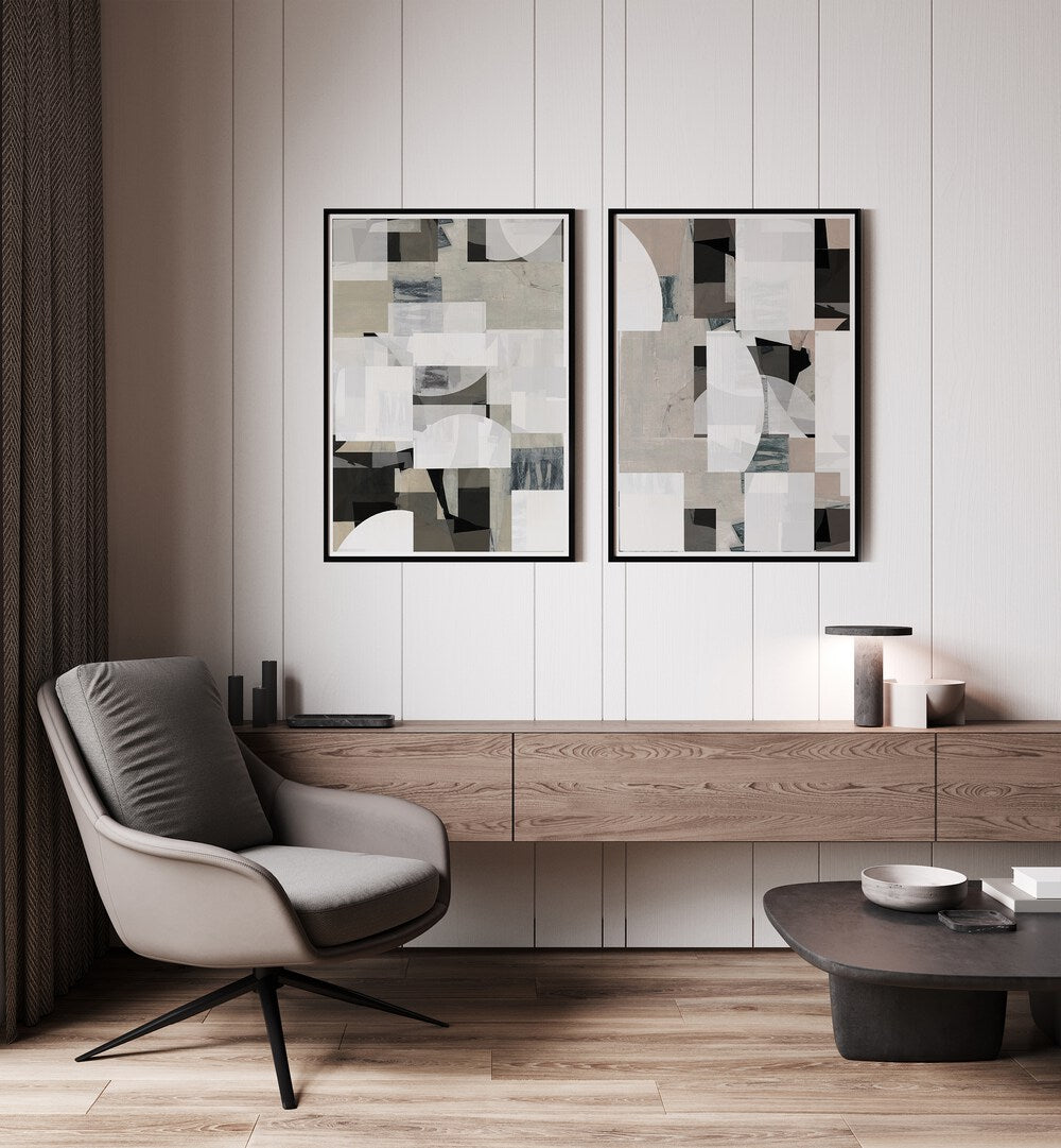 MOCHA ABSTRACT COMPOSITION SET , SET OF 2 PAINTINGS