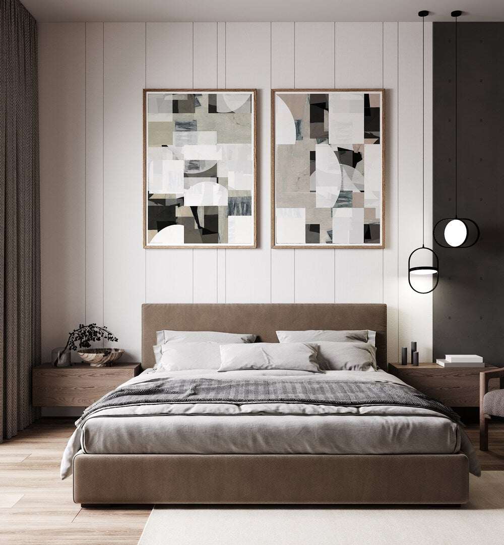 Elevate your space with the MOCHA ABSTRACT COMPOSITION SET, SET OF 2 PAINTINGS, showcasing modern elegance and artistry.