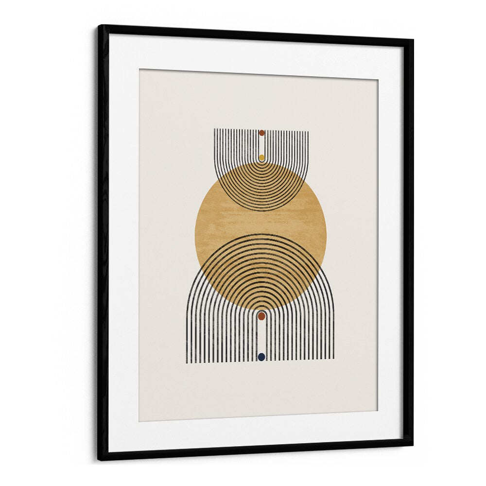 Modern Geometric Circle And Lines boho wall art painting Artwork in Black Frame With Mount