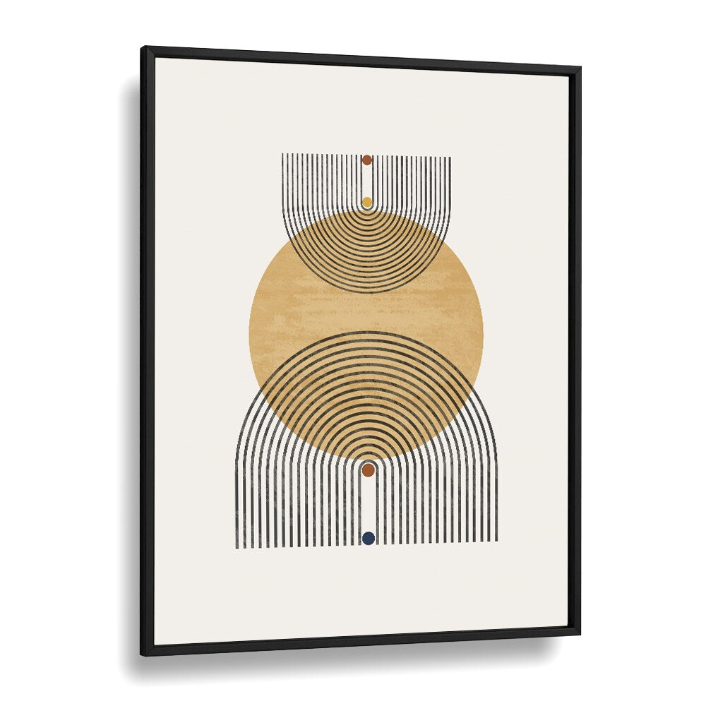 Modern Geometric Circle And Lines boho wall art painting Artwork in Black Plain Frame