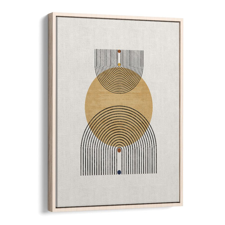 Modern Geometric Circle And Lines wall art painting Artwork in Oak Wood Floater Frame