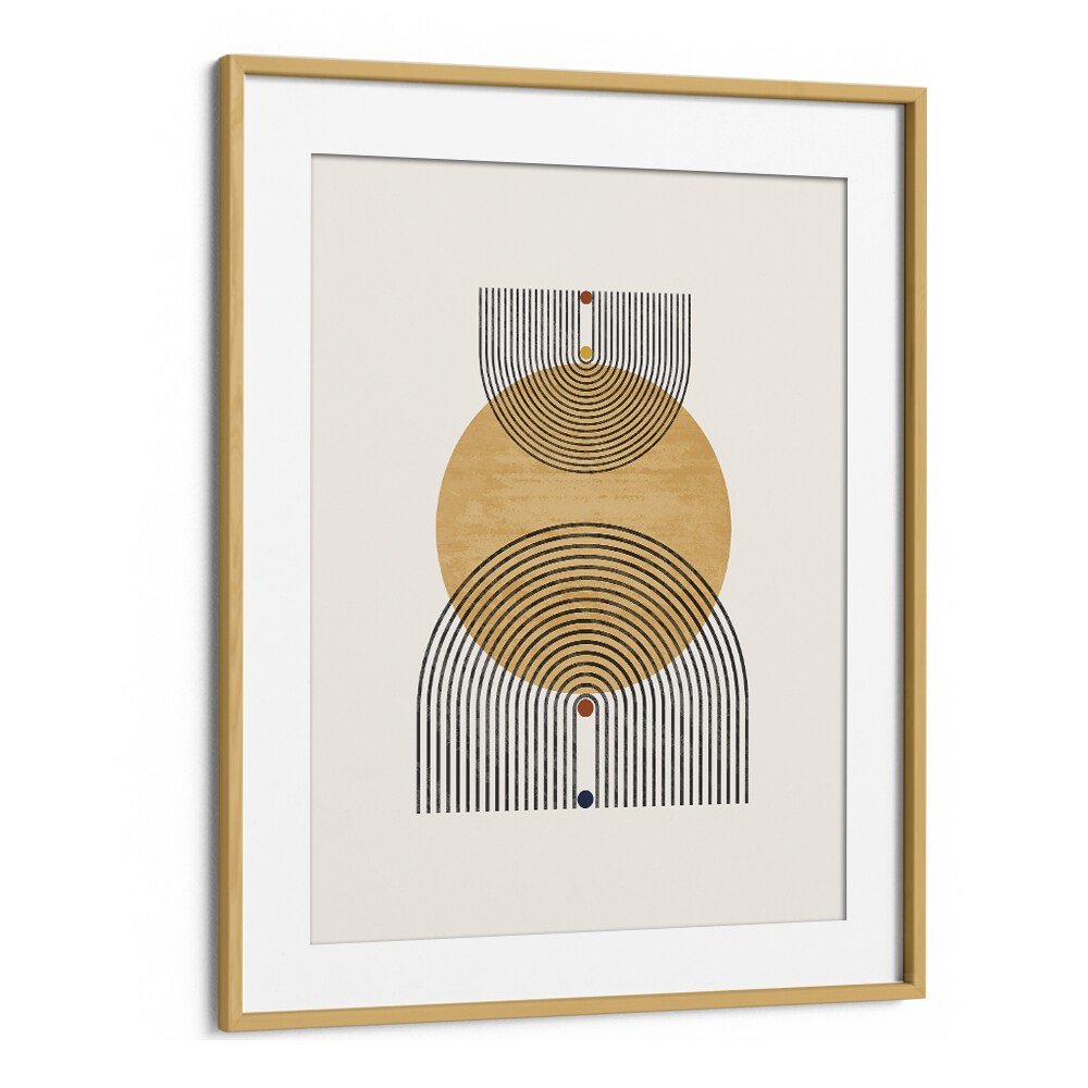 Modern Geometric Circle And Lines wall art painting in Oak Wood Frame With Mount