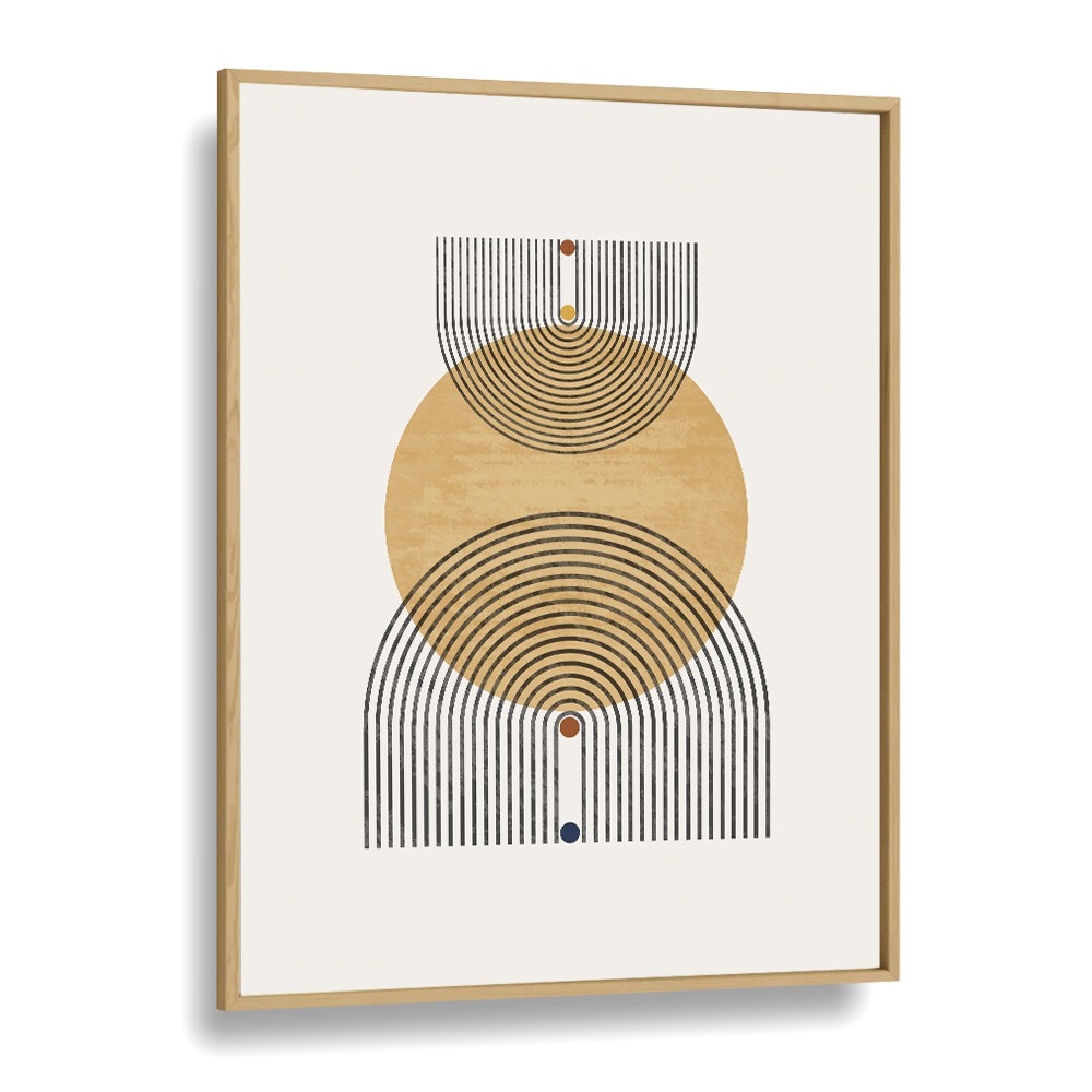 Modern Geometric Circle And Lines boho wall art painting Artwork in Oak Wood Plain Frame